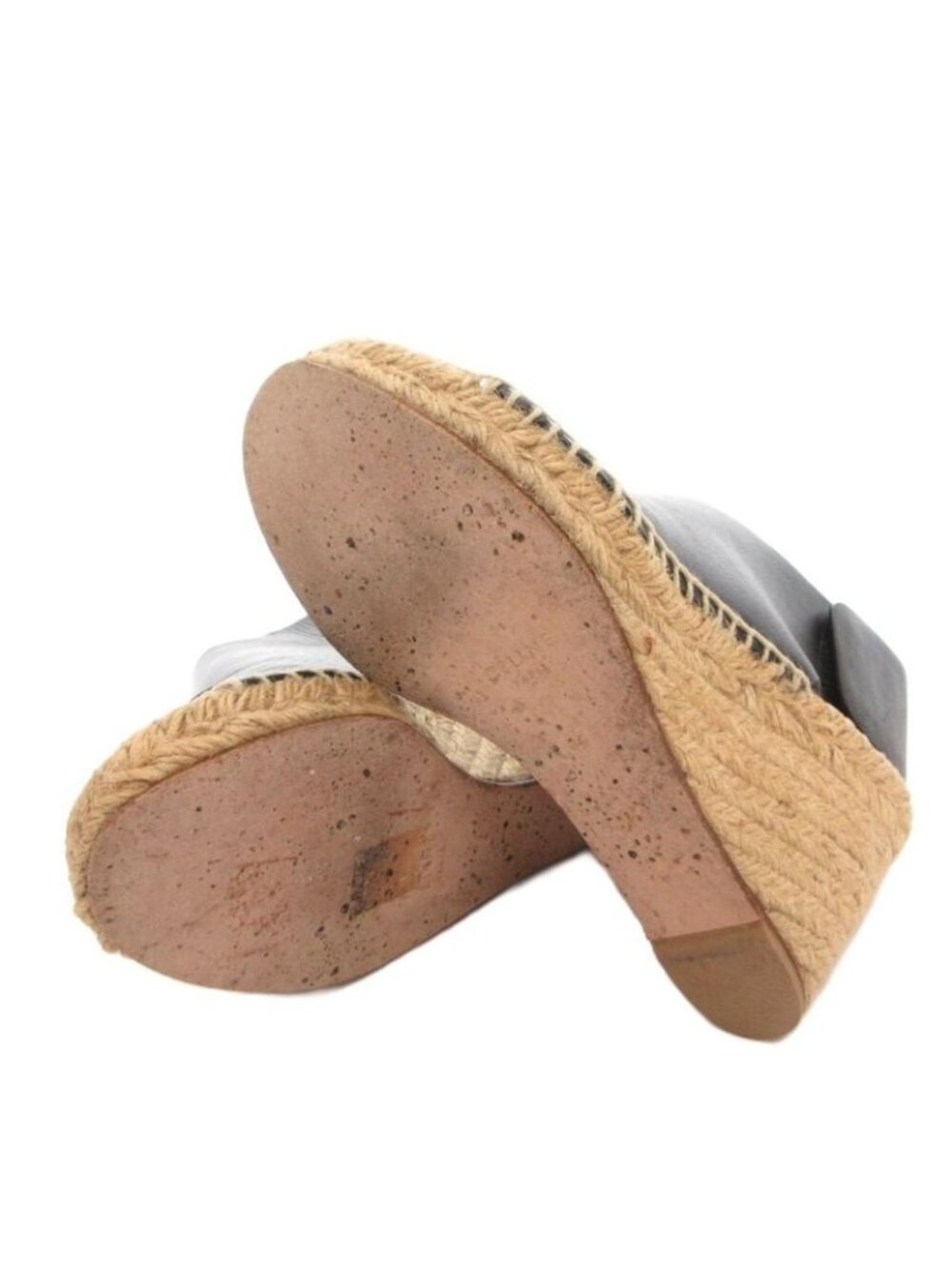 Celine Wedge Sole Sandals Espadrille Leather Bicolor 34 Black Beige - Picture 6 of 9